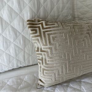 Textured Geometric Velvet Accent Pillow Cover in Light Goldish/Taupa